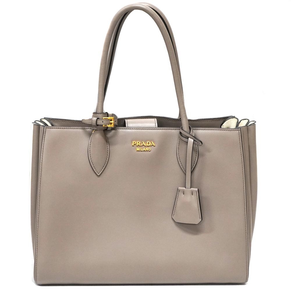 PRADA Bibliotheque Tote Bag Shoulder Gray Greige Gray Handbag